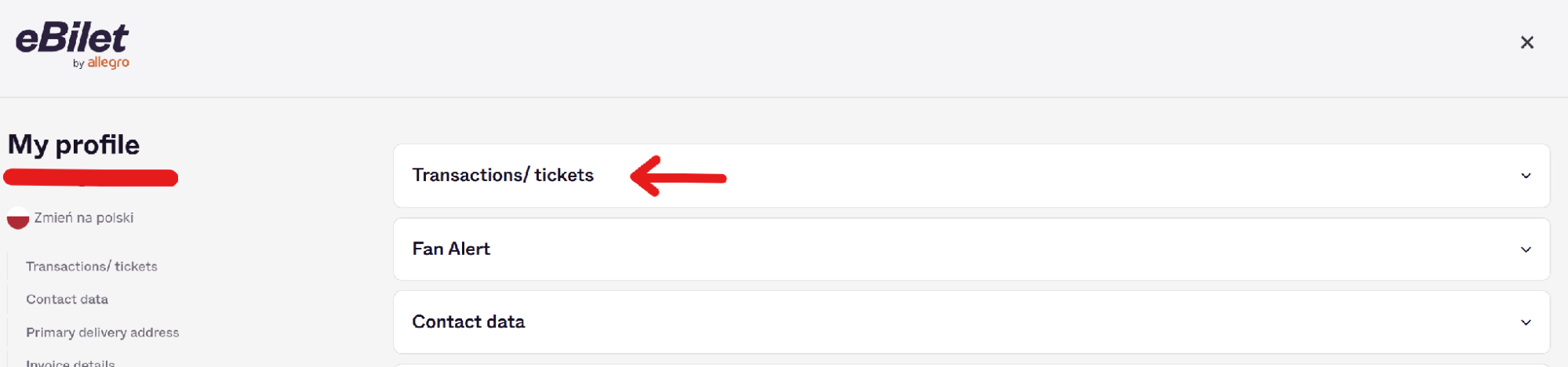 Ticket in the user panel